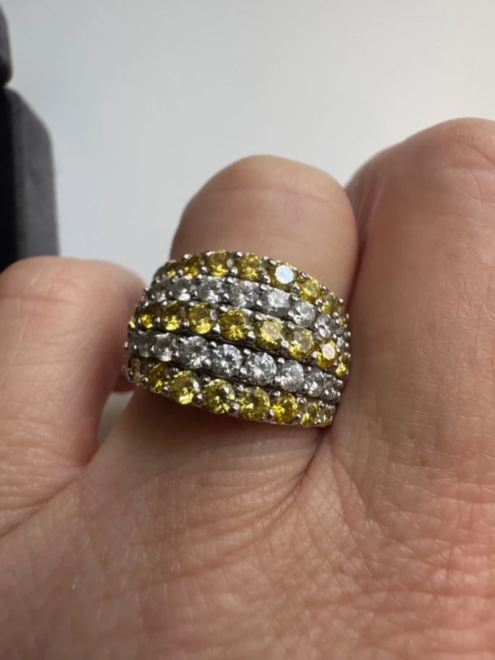 Vintage Joseph Esposito ESPO Diamonique Canary Yellow 925 Silver Dome Ring Sz 7